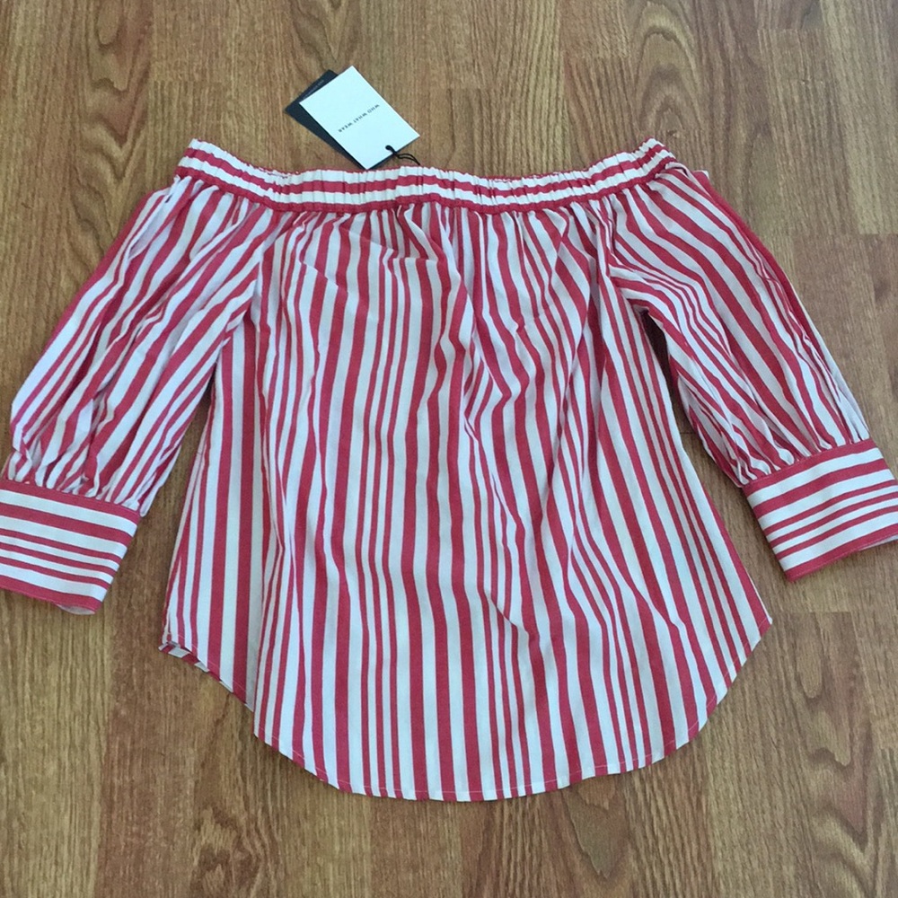 Red & White Striped Off The Shoulder Shirt